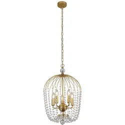 Hängelampe Esszimmerleuchte Pendelleuchte 5-Flammig E14 Glasperlen Kristall gold