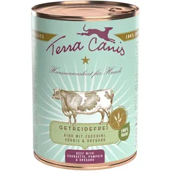 Terra Canis Getreidefrei 400g Dose Hundenassfutter 6 x 400 Gramm Rind mit Zucchini, Kürbis & Oregano
