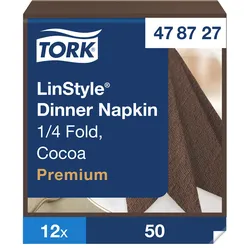 Tork LinStyle® Dinnerservietten Kakao, 1/4‐Falz, 39 cm × 39 cm, 12 × 50 Serviett...