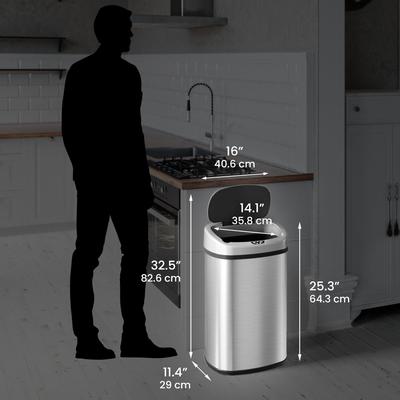 iTouchless Oval 13‑Gallon Sensor Kitchen Trash Can with AbsorbX Odor Filter