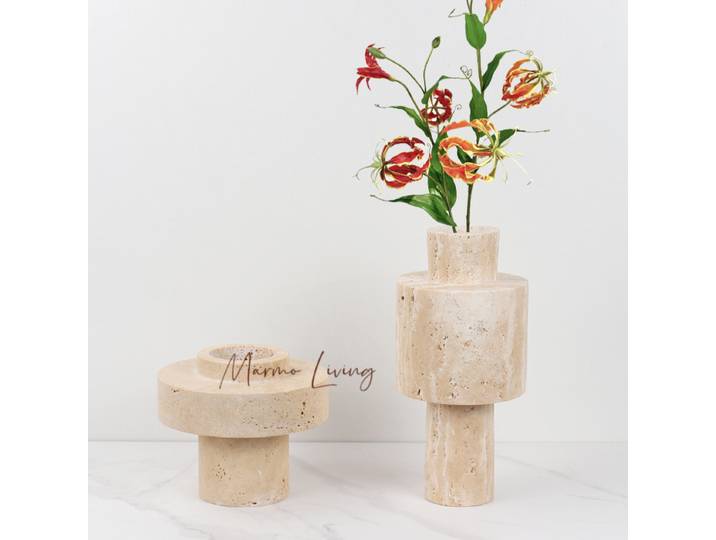 Vase en travertin Beige, salon, chambre à coucher, hôtel, Table à manger, planche, pierre de marbre naturel, Vase à fleurs