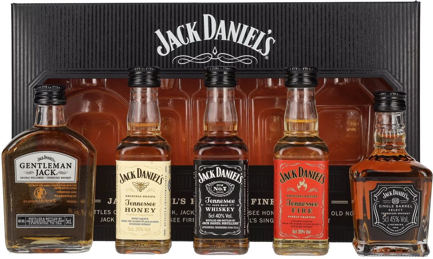 Jack Daniel's FAMILY OF FINE SPIRITS 39% Vol. 5x0,05l in Geschenkbox