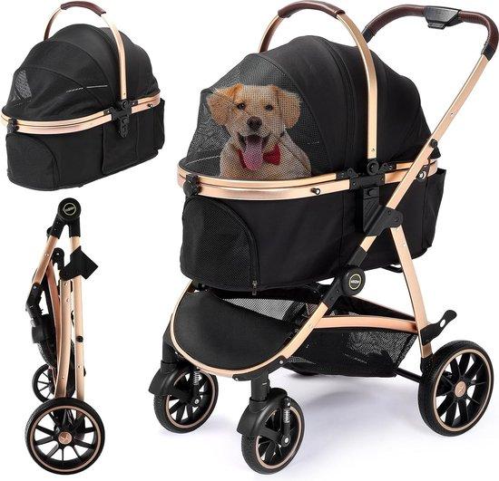 Hundebuggy 3-in-1 Hundewagen bis 25 kg inklappbar mit 100% anodisiertem Aluminiumrahmen 360° drehbarer Gummi-Band-Bekersatz für kleine und mittelgroße Hunde