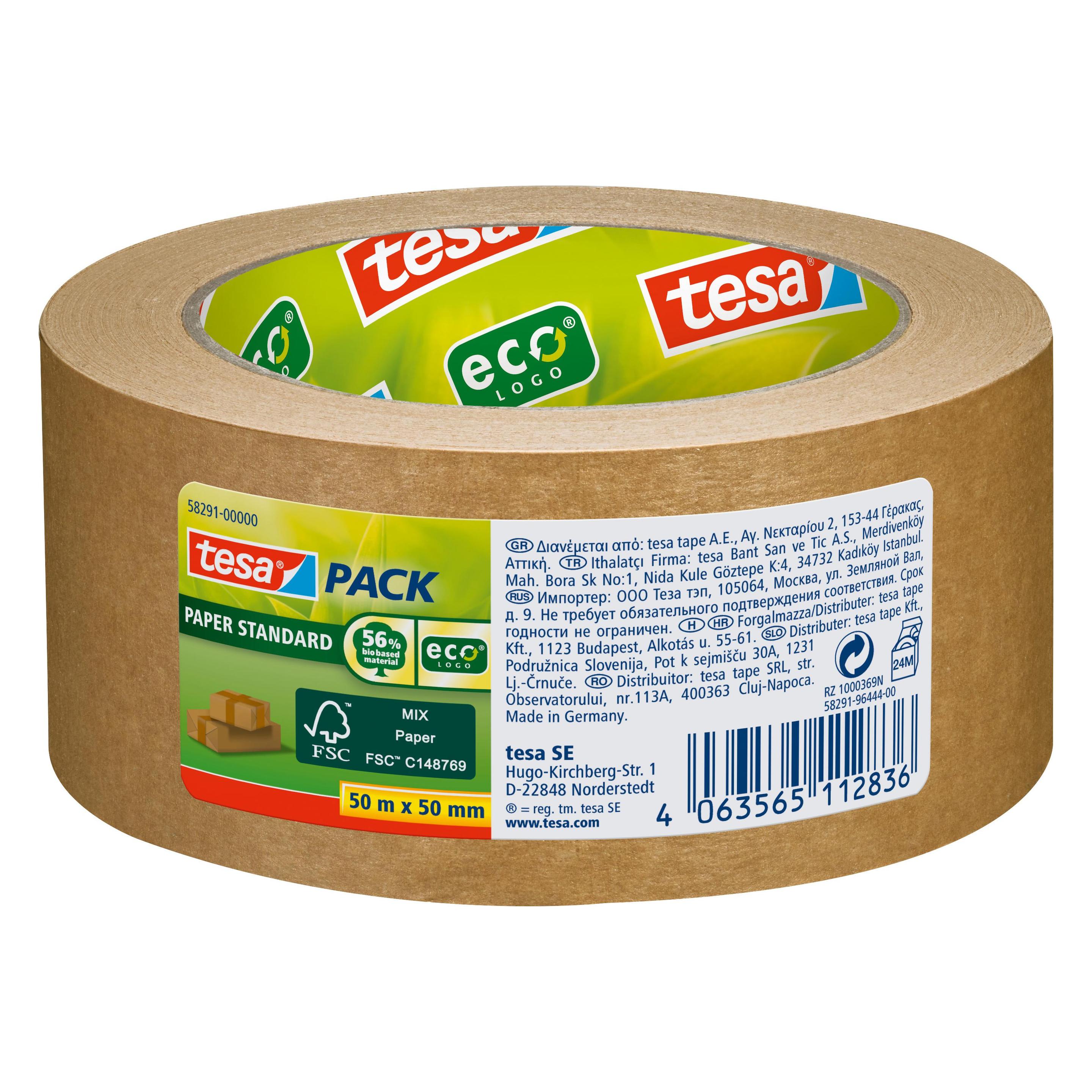 tesa tesapack PAPER STANDARD Verpackungsband - 56 % biobasiertes Material - recyclingfreundlich (50 mm) (58291-00000-00)