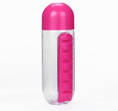 Youfap Market Plastic Water Bottle Combine With Medicine Box, Sports Water Cup Organizer For Pills rose Red