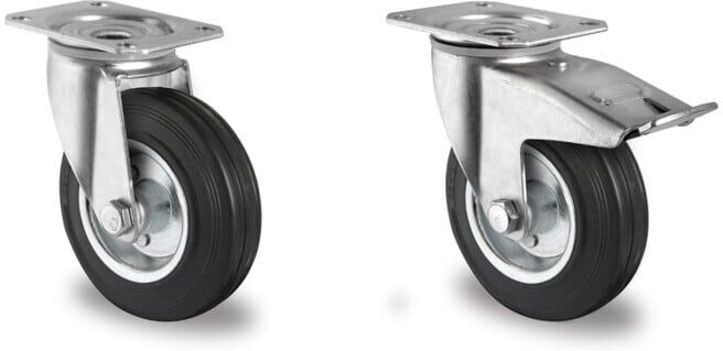 Set CASCOO Lenkrolle ø 100 mm Serie SWS4 Rollenlager + CASCOO Lenkrolle mit Totalfeststeller ø 100 mm Serie SWS4 Rollenlager