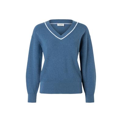 Strickpullover MAERZ MUENCHEN "Maerz Muenchen 323601 Strickpullover Damen Bekleidung", Damen, Gr. 38, blau, 55% Wolle (Merino), 45% Bio-Baumwolle, V-Ausschnitt, Pullover Strickpullover