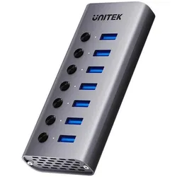 Unitek HUB USB-A 3.0 7W1 5GBPS Z PRZEŁĄCZNIKIEM (USB-C, 7 Ports), Dockingstation + USB Hub, Grau