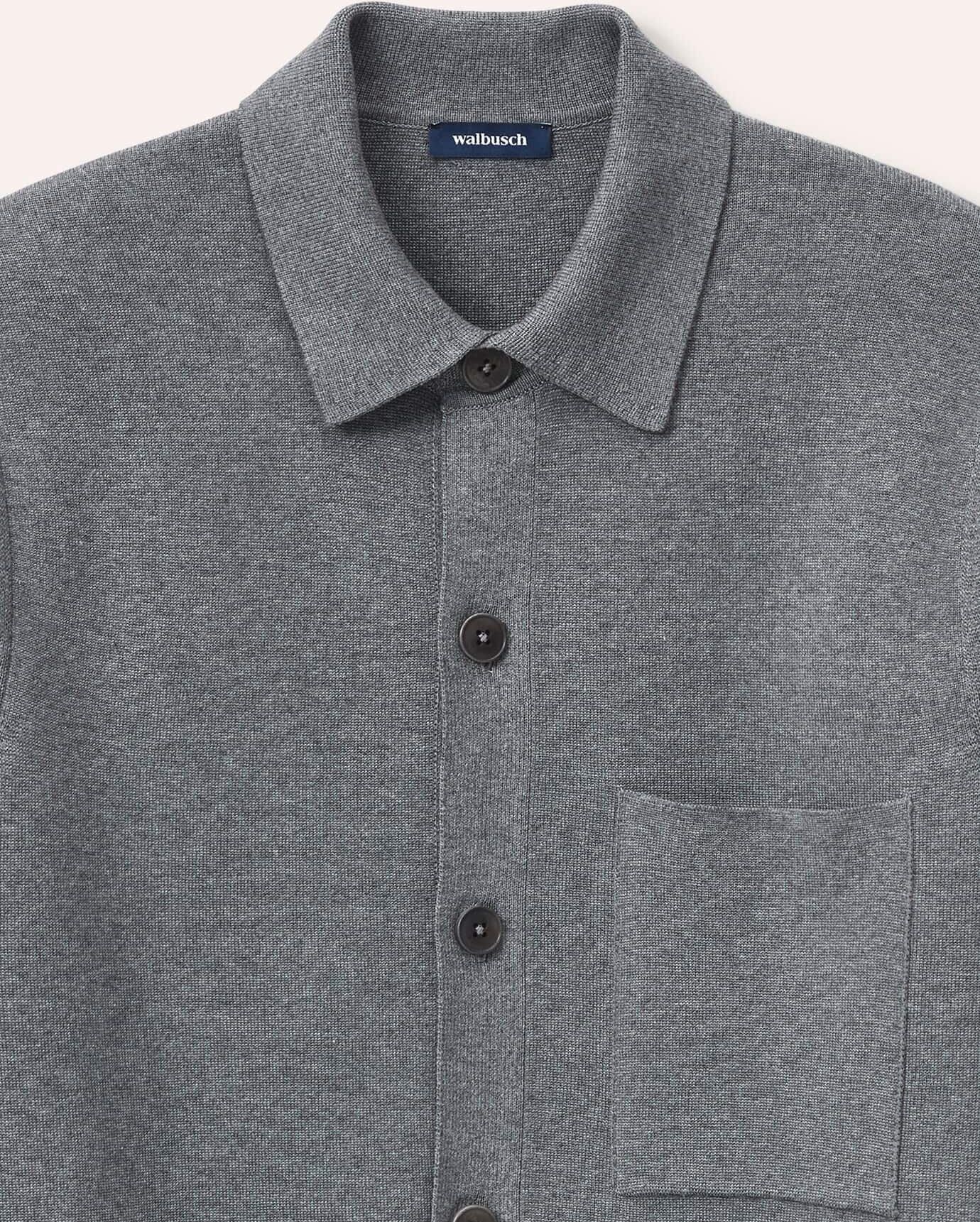 Walbusch Milano Strickjacke mit Baumwolle, noch offen: Größenlauf, Farbe Grau, 48, elastische Baumwollmischung moderner Milano-Strick Herren