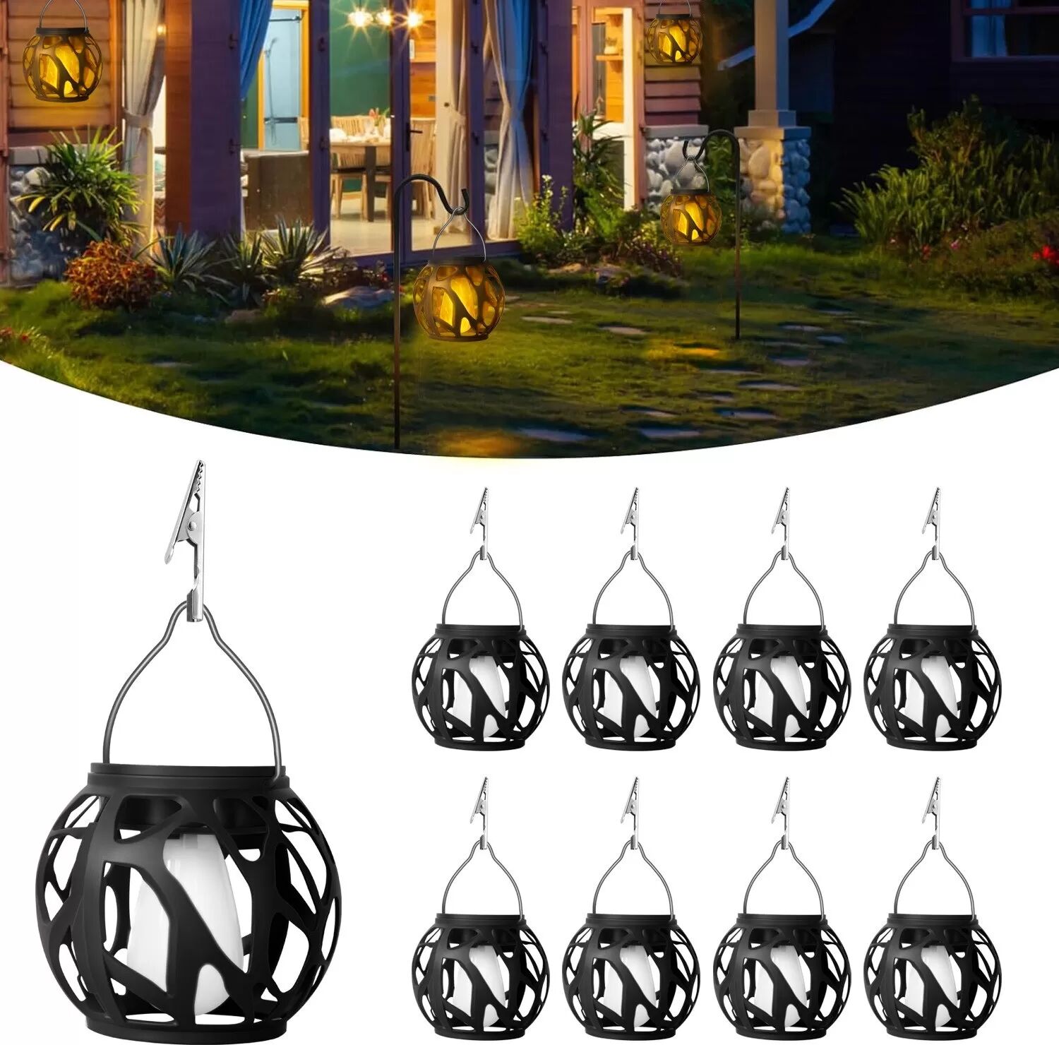 INF Solarbetriebene Flammenlaternen (4er-Pack) - Flackernde LED-Hängeleuchten für Garten & Terrasse