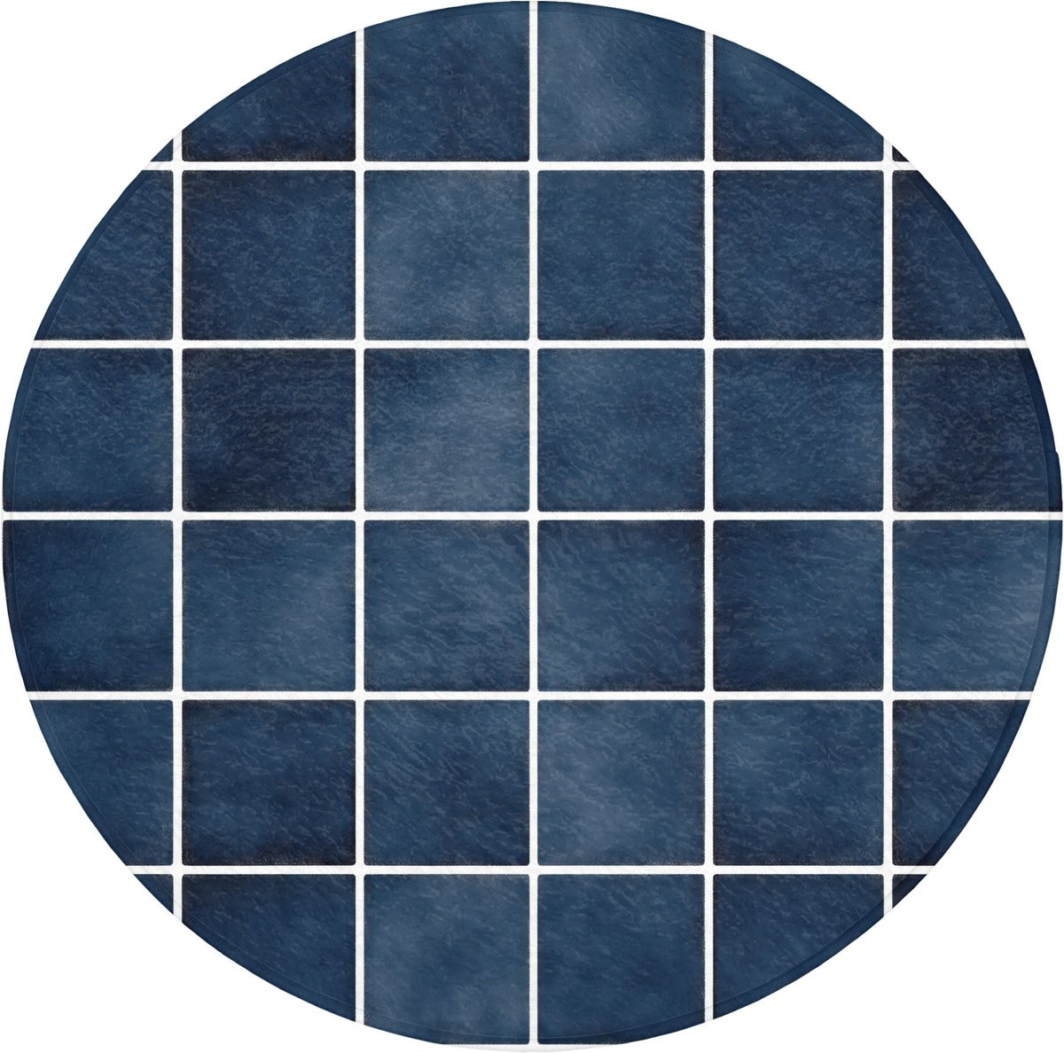 Blauwe ronde badmat met antislip en tegelmotief - Diameter: 70 cm