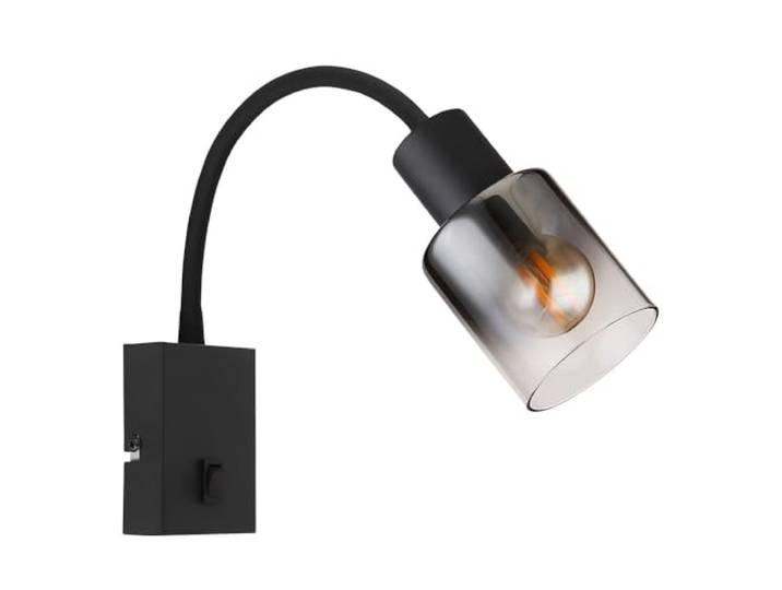 Wandleuchte Wandlampe Metall Glas Rauchfarbe Flexo-Strahler Schwarz H 46,5 cm