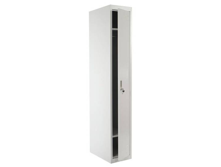 Casier armoire a vêtements avec tringle a vêtements et miroir 180 x 30 x 50 cm en metal gris 04_0006202
