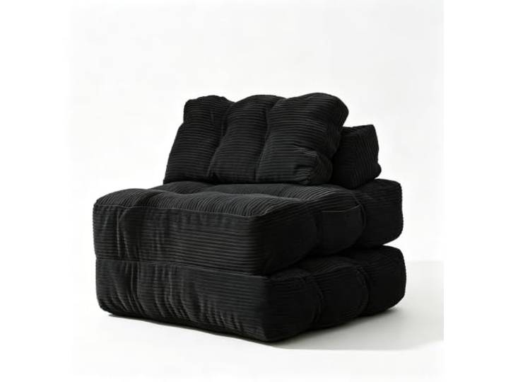 Koioplie Schlafsofa 3in1 190x87x22 cm Klappbar Futon Schwarz Bodenlounger, Rückenstütze, Seitentasche, Wendekissen, Kompakt faltbar