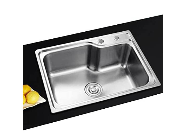 Kleine Küchenspüle, Einzelbecken-Spüle, Edelstahl, Spüle, Wohnmobil, für Unterbau und Unterputzmontage, wendbares Abtropfgestell, glatt, langlebig, Silber-A (55 x 40 x 16 cm)