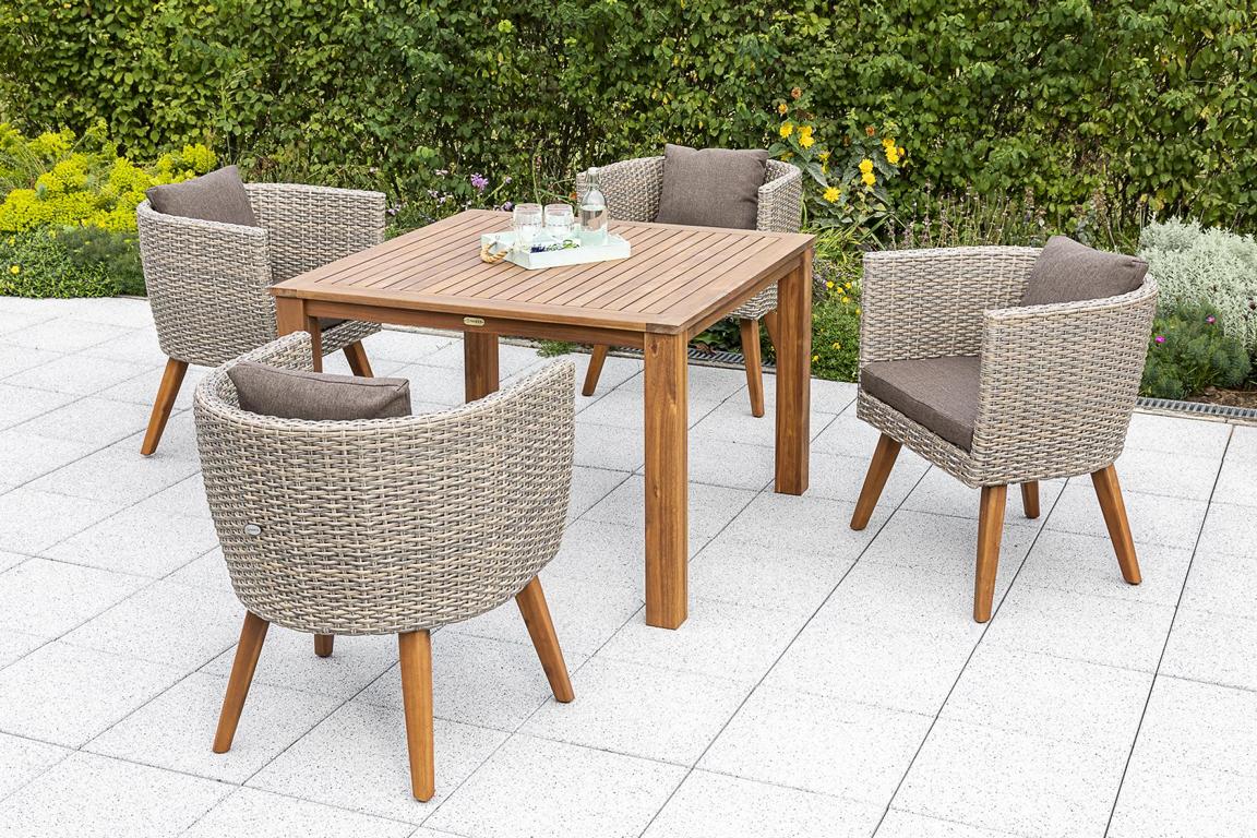 MERXXHANDELS Imperia Set 5tlg 4 Sessel Kissen Tisch 110x110cm 16909565