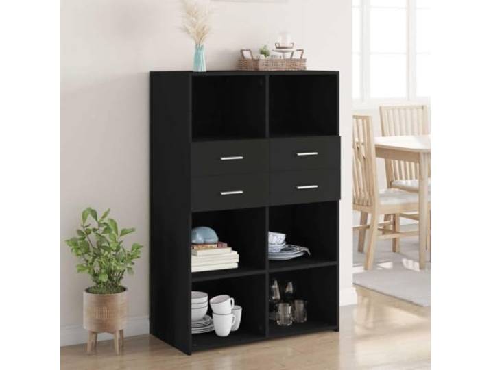 HEFZGDB Pflegeleichtes Highboard mit glatter Oberfläche, modernes Highboard für Wohnzimmer und Schlafzimmer, stabiles mit Wandhalterung gegen Umkippen, schwarzes aus Holzwerkstoff