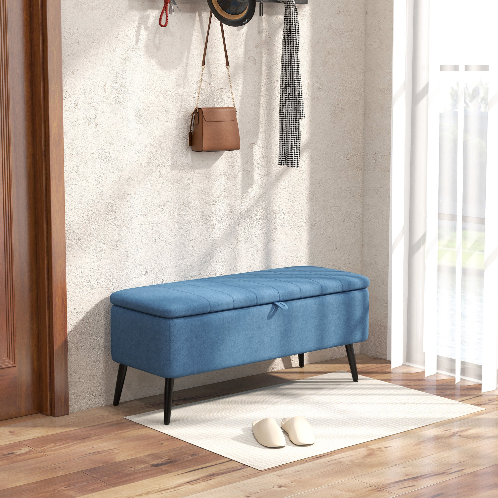 Altro Panca Contenitore Pouf Poggiapiedi Imbottito, 102x40x44 Cm, Blu Scuro