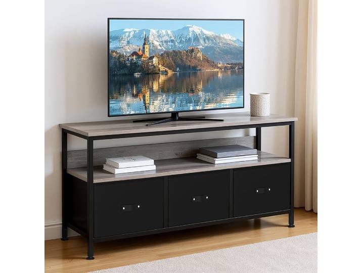Meuble TV, centre de divertissement, meuble TV pour téléviseur 55 pouces, meuble TV pour chambre à coucher, commode avec tiroirs, étagères, console multimédia