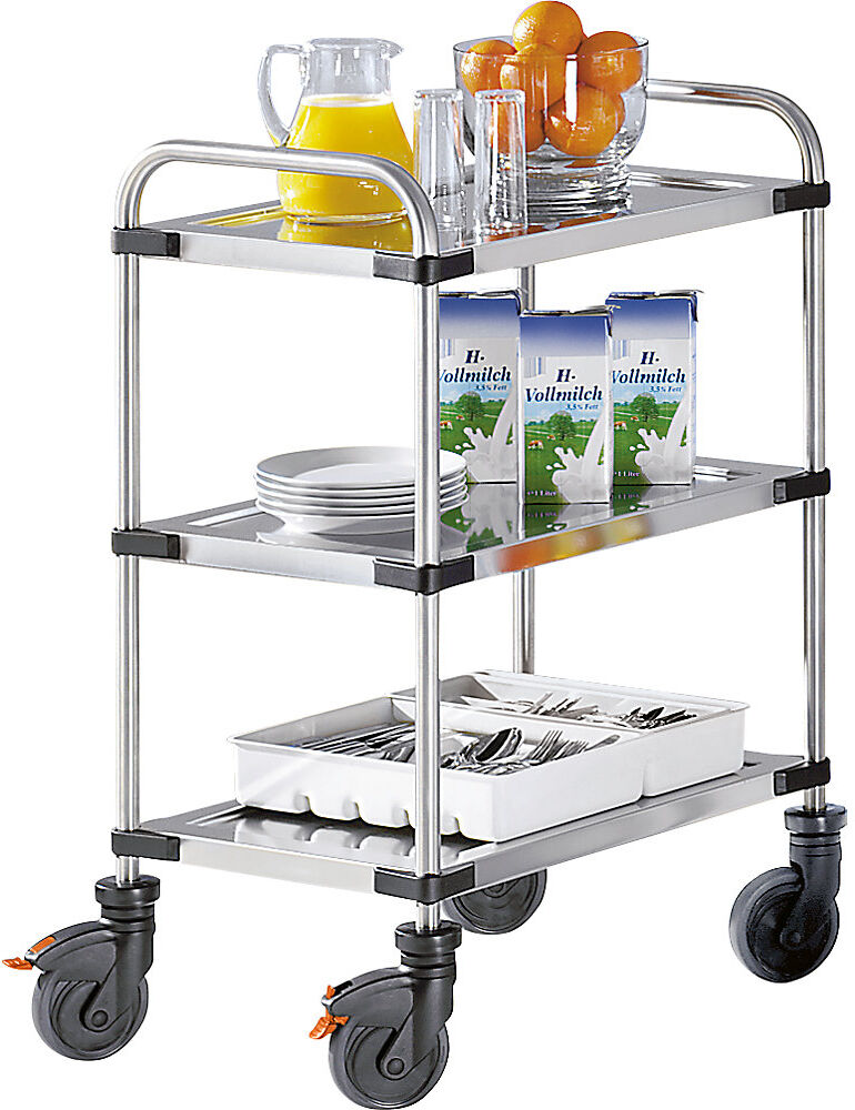 kaiserkraft Edelstahl-Tischwagen VARITHEK SERVO+, LxBxH 700 x 470 x 950 mm, Ladefläche 630 x 400 mm, 3 Etagen, Tragfähigkeit 150 kg