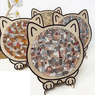 Inspired Finds Cat Wooden Puzzle 135 Piece Irregular Jigsaw Unique Shape Cat Lover Gift colorful Cat Cluster