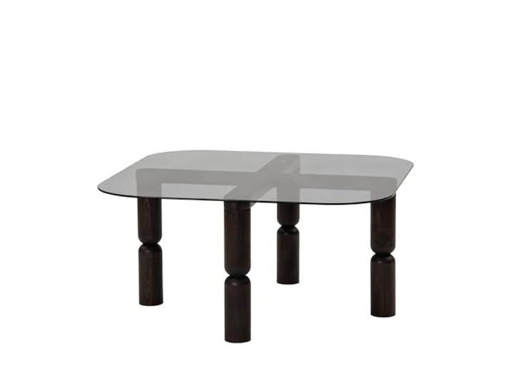 Hanah Home Moderner Couchtisch, 80 cm x 40 cm x 80 cm, Tischplatte aus 100% Sicherheitsglas, Gestell aus Buchenholz, Farben: Anthrazit & Rauchgrau Stilvolles & funktionales Design