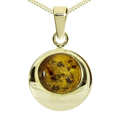 Kette mit Anhänger OSTSEE-SCHMUCK "- Alina 12 mm - Silber 925/000, vergoldet - Bernstein" Gr. 42, gold (goldfarben, gelb), Schmuck_Sets, Damen, 42, Silber 925 (Sterlingsilber)