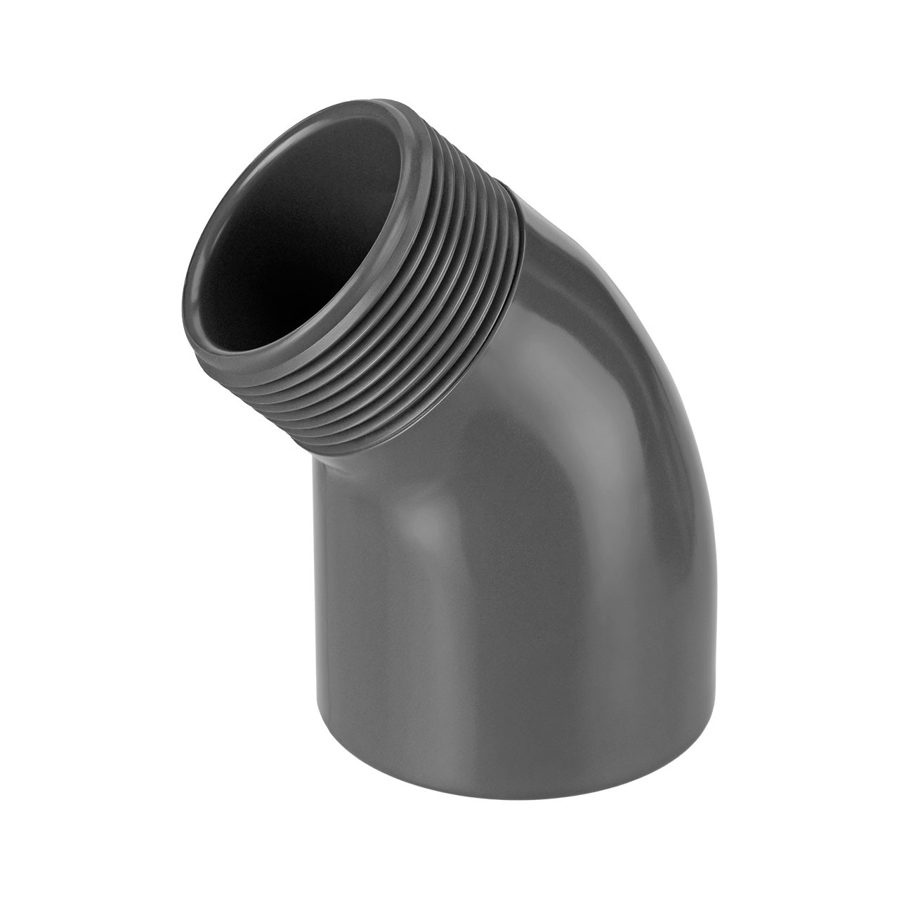 REKUBIK PVC-U Winkel 45° reduziert Klebemuffe x Außengewinde 63mm x 2" AG 7302563