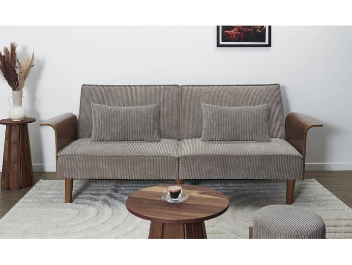 Canapé - HOME DECO FACTORY - Scott - Convertible - Côtelé - Gris et Marron