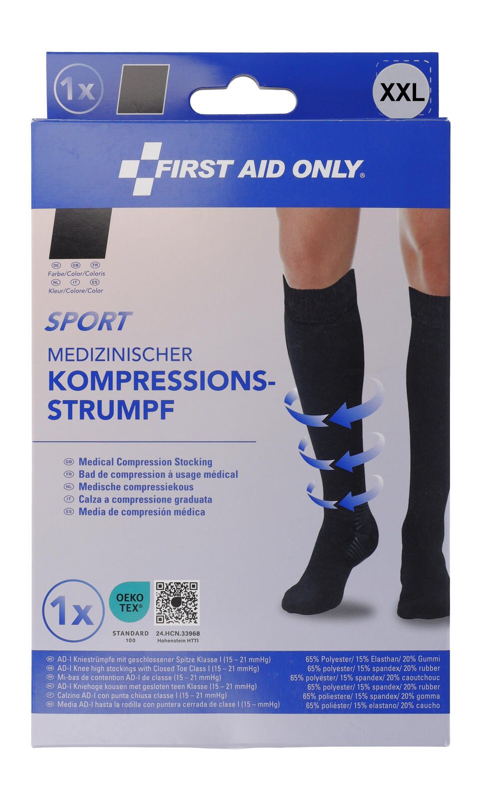 FIRST AID ONLY® Kompressionsstrümpfe, geschlossene Spitze SPORT schwarz Größe XXL 1 St. P-10087