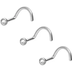 SET Chirurgenstahl Nasenstecker Spirale FLACHE KRISTALLDISC