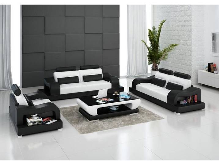 Xlmoebel Polstergarnitur XLMOEBEL Ledersofa in Weiß mit Bettfunktion und Relax-Kopfstützen, (Polstergarnitur, 3-tlg., Ledersofa mit Bettfunktion)