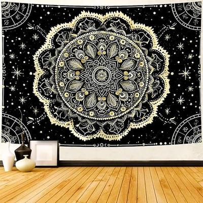 Himmlischer Wandteppich mit Sonne und Mond, Tierkreiszeichen, Mandala in Schwarz-Weiß, Astrologie, Horoskop, mystischer Wandbehang, ästhetisch, gotisch, Boho, Wohndekoration, Schlafzimmer, Wohnzimmer,