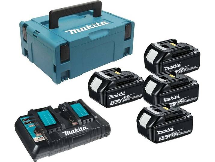 Makita BL1830B et DC18RD 4 batteries et chargeur dans une boîte Makpac BL1830B et DC18RD