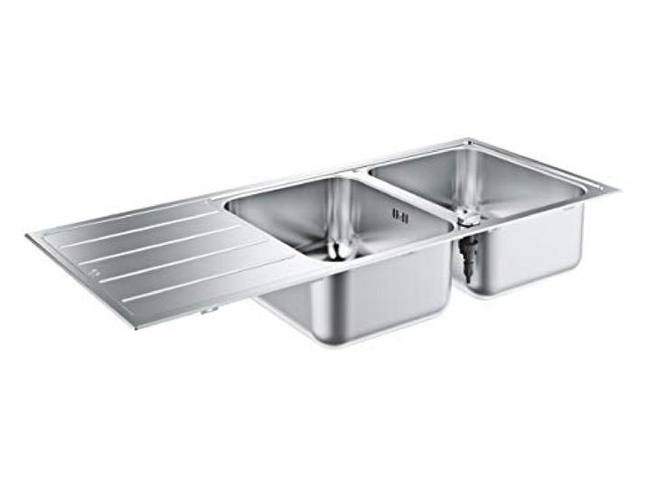 GROHE K500, Edelstahlspüle mit Abtropffläche, GROHE Whisper AISI 304 Edelstahl, StarLight Oberfläche pflegeleicht, Exzenter-Ablauf hält Hände trocken (edelstahl, 31588SD1)