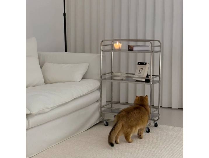 Table d'appoint nordique en acier inoxydable, chariot Mobile de salon avec roulettes, support de rangement multifonctionnel de cuisine