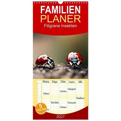 Familienplaner 2027 - Filigrane Insekten mit 5 Spalten (Wandkalender, 21 x 45 cm) CALVENDO