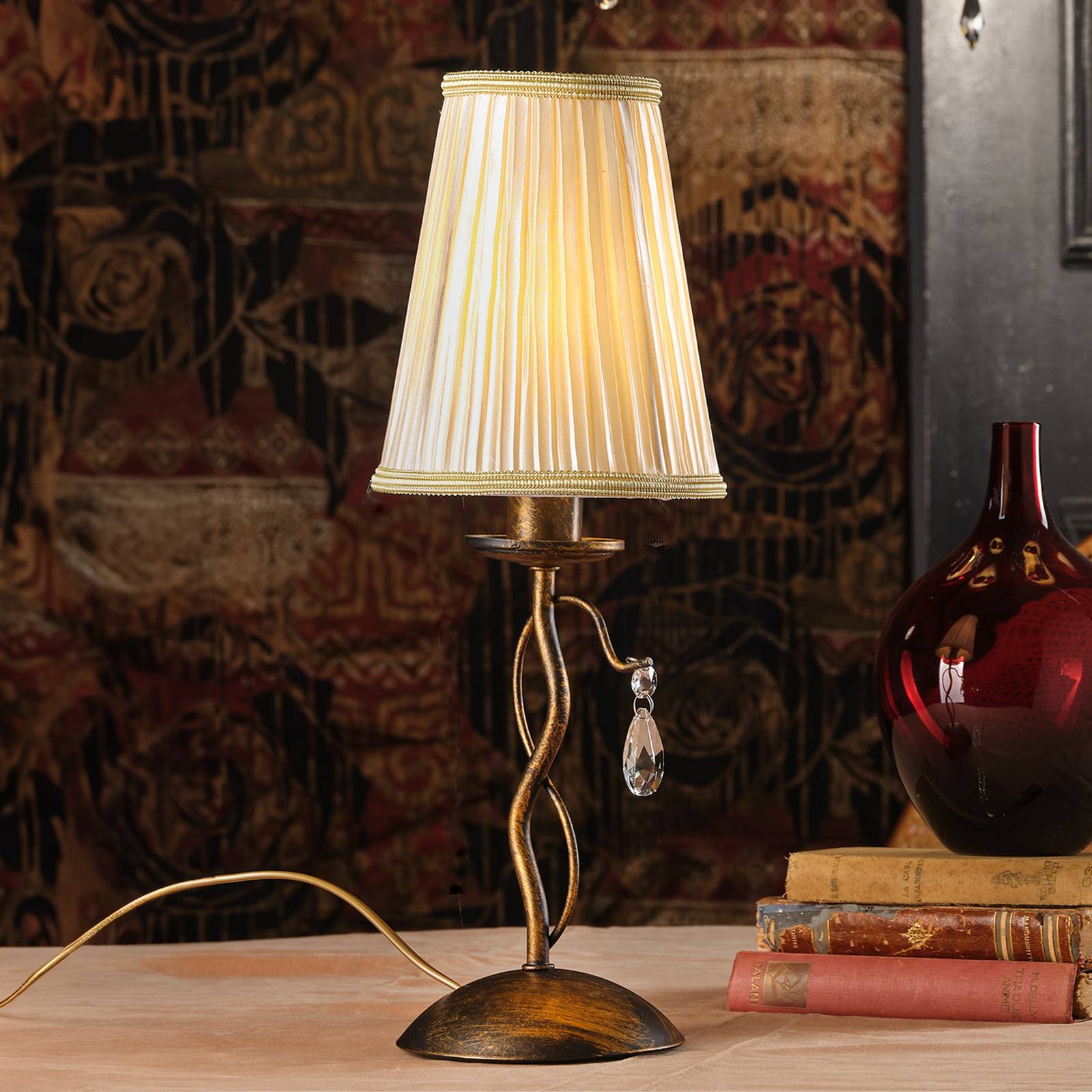 Nachttischlampe Delia ONLI, bronze / altmessing, für Wohn- / Esszimmer, Metall, Antik, Tischlampe