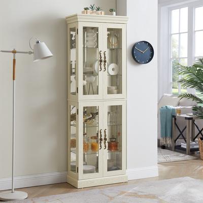 DEVERA Lighted Glass Curio Display Cabinet