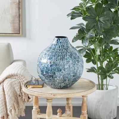 ARCILLA ELEMENTAL Blue Mother of Pearl Shell Handmade Mosaic Inspired Decorative Vase
