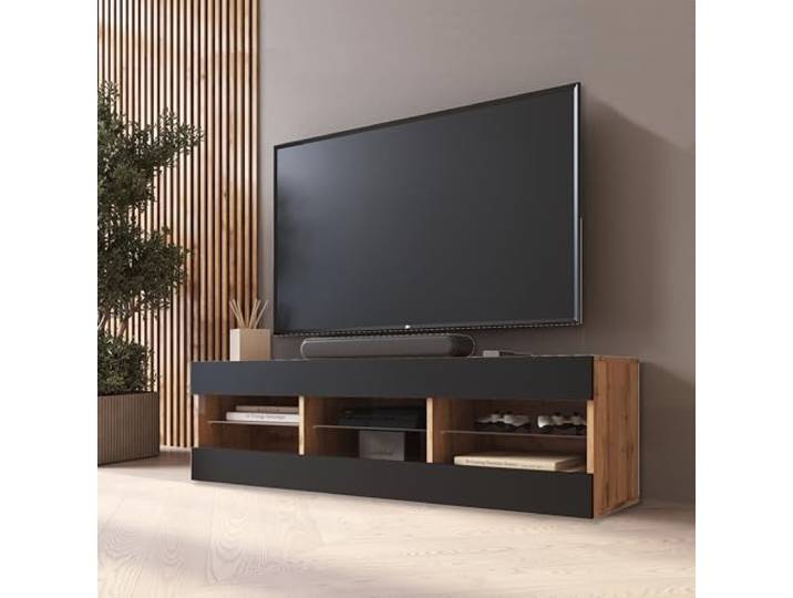 Komodee TV Schrank Tivoli Schwarz/Eiche 140x40,5x35,5 cm Komodee TV Schrank Tivoli, Schwarz/Wotan, Breite 140cm x Höhe 40,5cm x Tiefe 35,5cm, ohne LED, für Wohnzimmer, Schlafzimmer