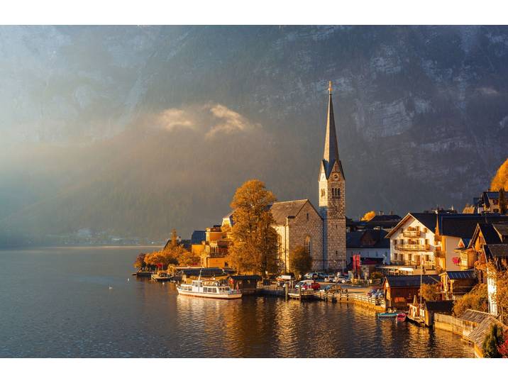 Fototapete PAPERMOON HALLSATT-ALPEN DORF SALZKAMMERGUT SEE SALZ , bunt, B:1,5m L:1,11m, Vlies, Tapeten, Fototapete