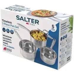 Salter BW06734EU7 Timeless Collection 3-Piece Pan Set, Pfannenset + Topfset, Silber