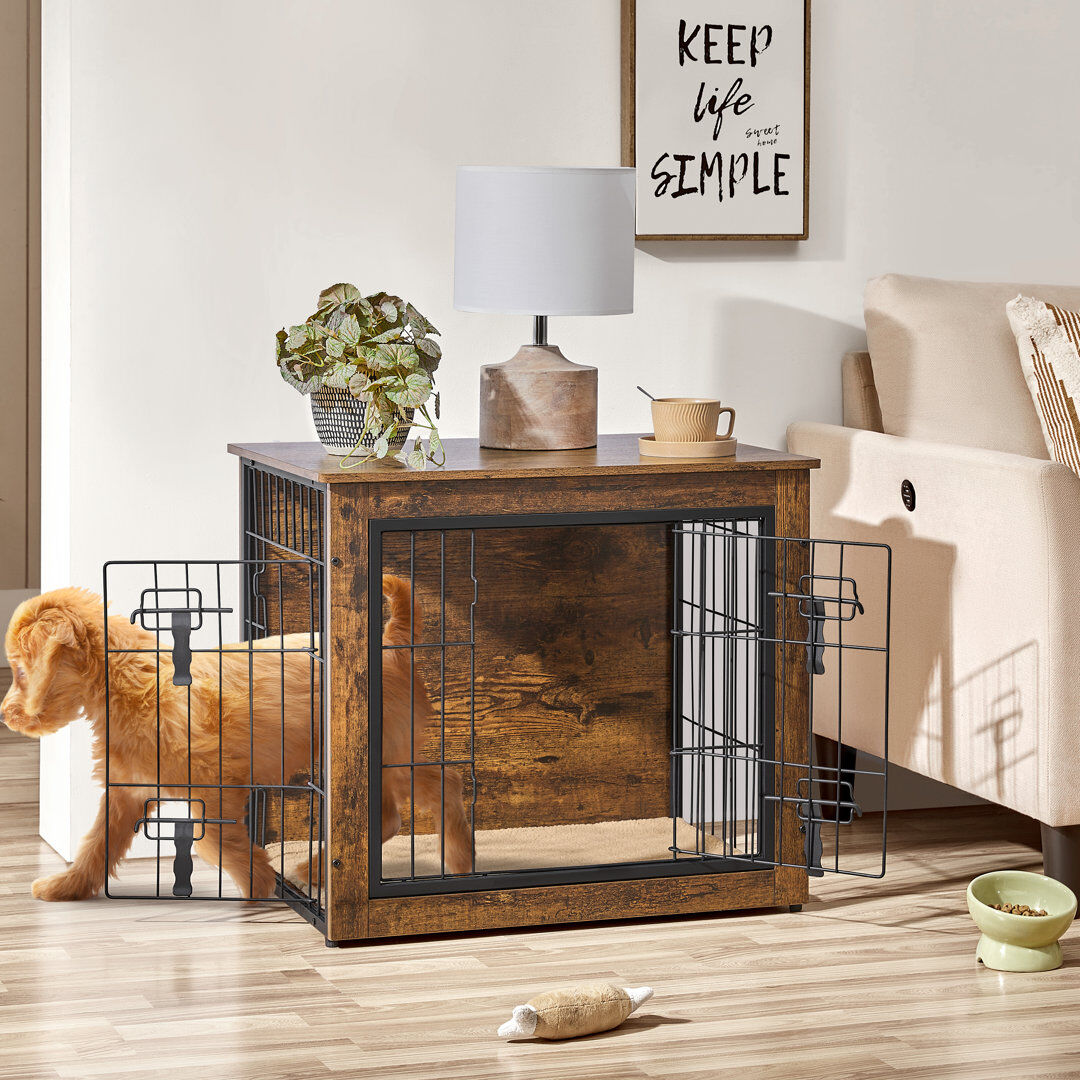 Yaheetech Dog Crate Furniture with 2 Doors Rustic Brown/Black 61cm H x 69cm W x 51cm D