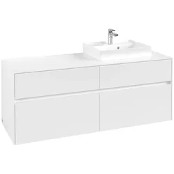 Villeroy & Boch Waschbeckenunterschrank Collaro C07500, Eckig White Matt, 1400x548x500mm, 4 Auszüge mit SoftClosing, 2 hohe und 4 niedrige Glasabtrennungen