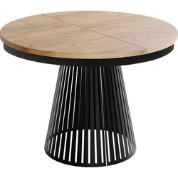 ESSTISCH Naro rund ausziehbar mit Schwarzem Lamellen-Metallgestell, Braun 120-200/120/76 cm