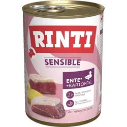 RINTI Sensible 400g Dose Hundenassfutter 6 x 400 Gramm Ente, Huhnleber & Kartoffel