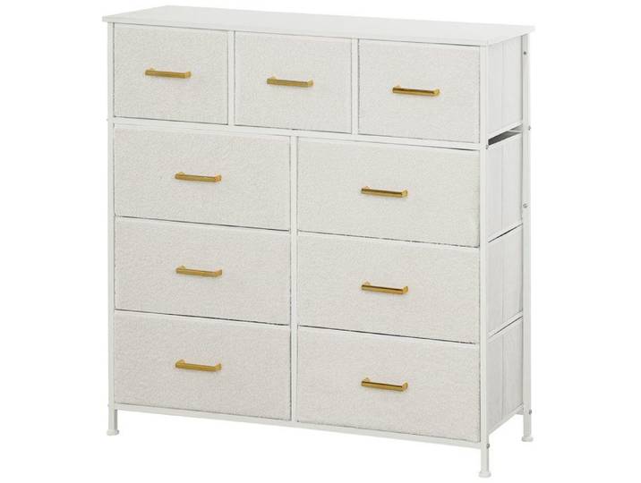 YWJ Commode en tissu 9 tiroirs cadre en acier élégante polyvalente blanche