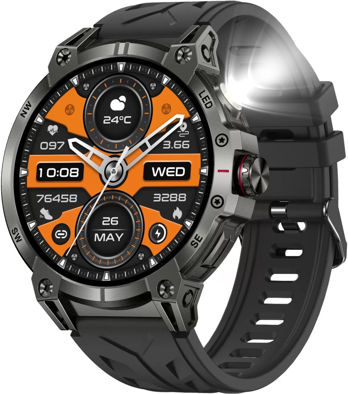 INF Multifunktionale Smartwatch mit Gesundheitsüberwachung und Bluetooth-Anrufen Schwarz