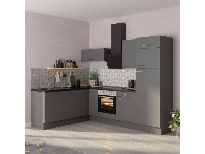 Eckküche Variante D 270 x 212 x 60cm Grau/Basalt ohne Elektrogeräte